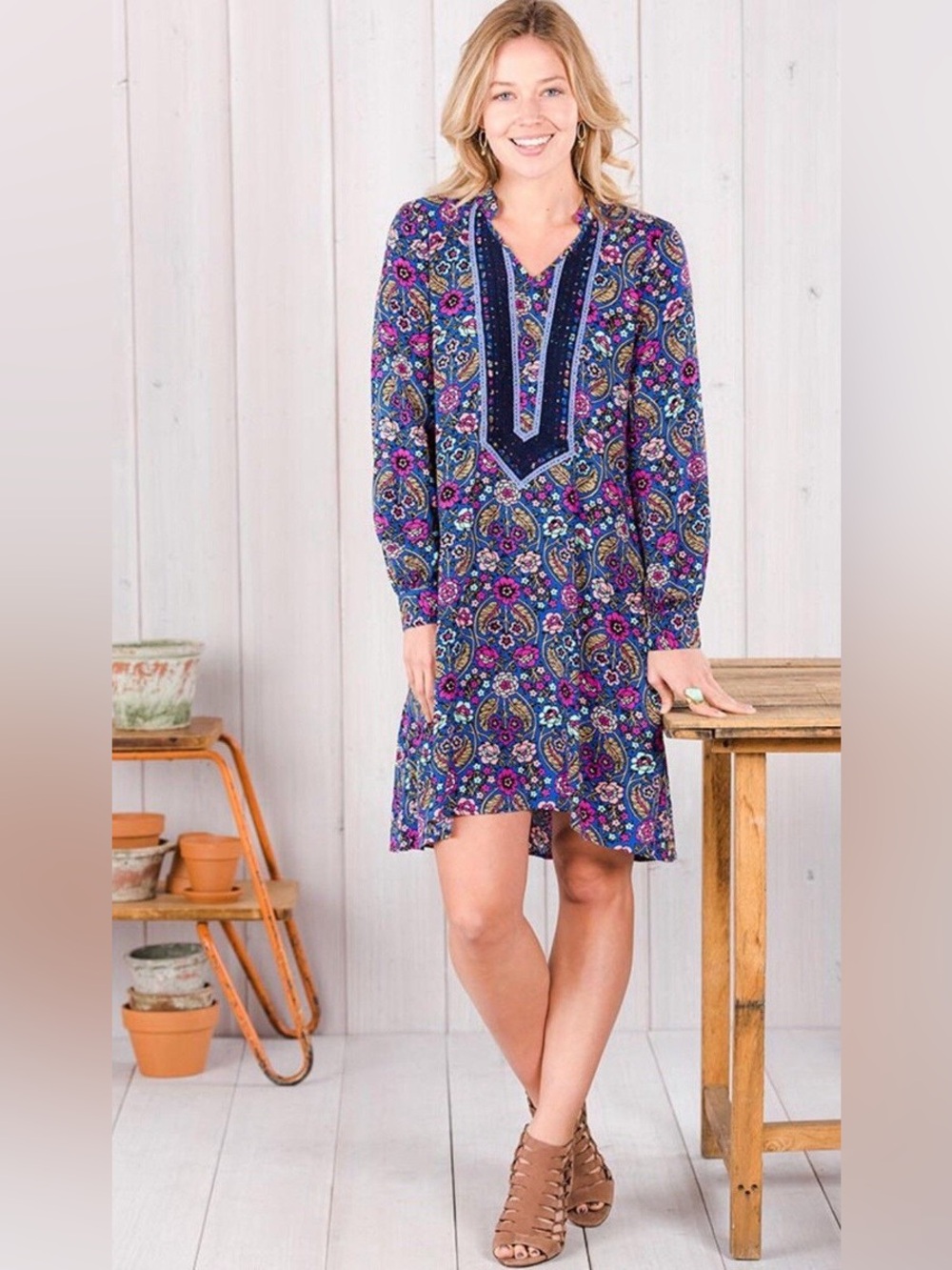 Matilda Jane Purple Paisley Tunic Dress NWOT PTP 19/L 37 (With POCKETS)